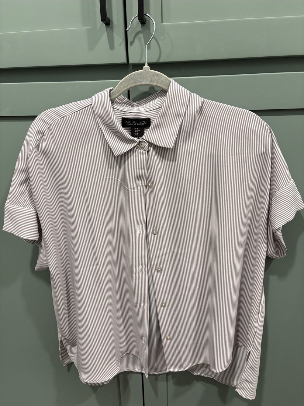 Rachel Zoe Short-Sleeve Pinstripe Button-Down Shirt - White & Gray